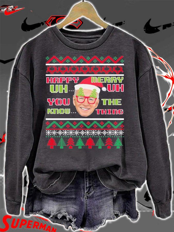 Funny Joe Biden Merry UH UH Ugly Christmas Holiday 2021 T-Shirt sweatshirt