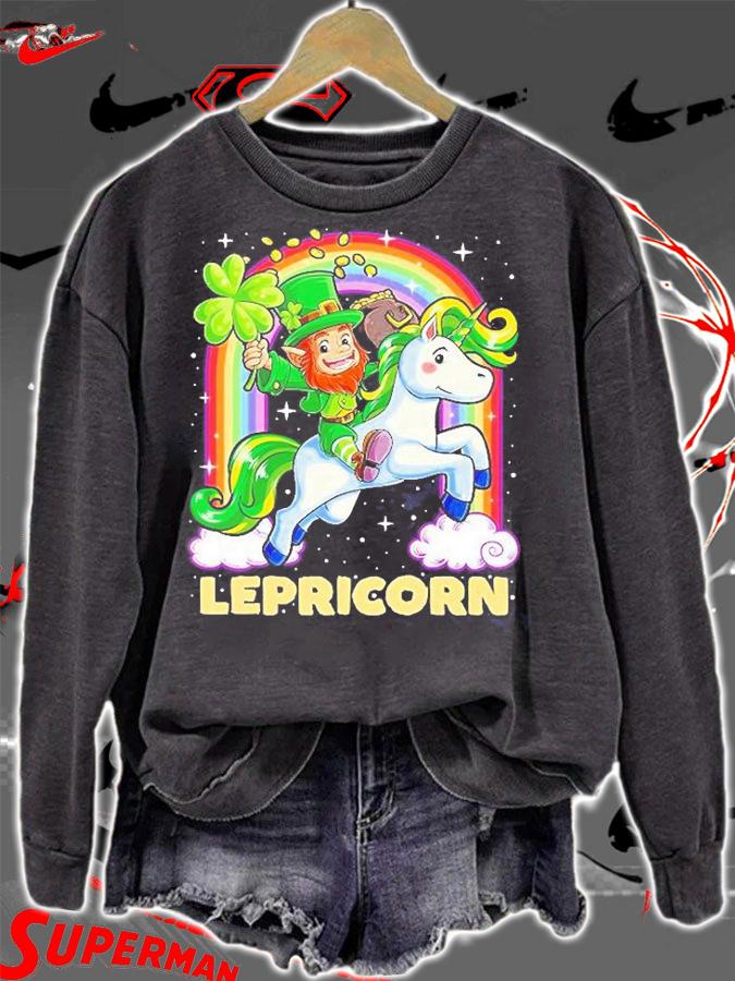 Lepricorn Leprechaun Riding Unicorn St Patricks Day T-Shirt sweatshirt