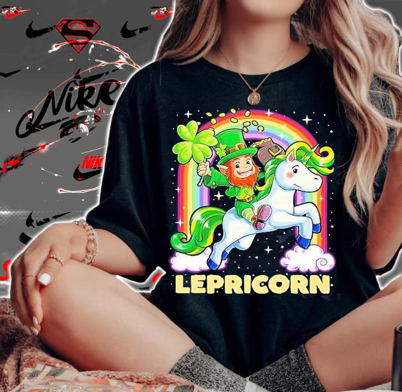 Lepricorn Leprechaun Riding Unicorn St Patricks Day T-Shirt woman shirt
