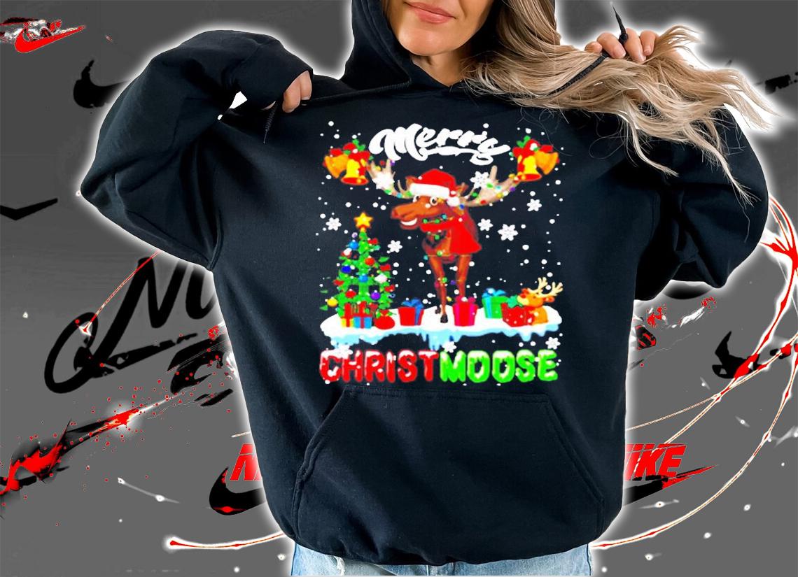Merry Christmoose Merry Christmas Xmas Lights Santa Moose T-Shirt hoodie