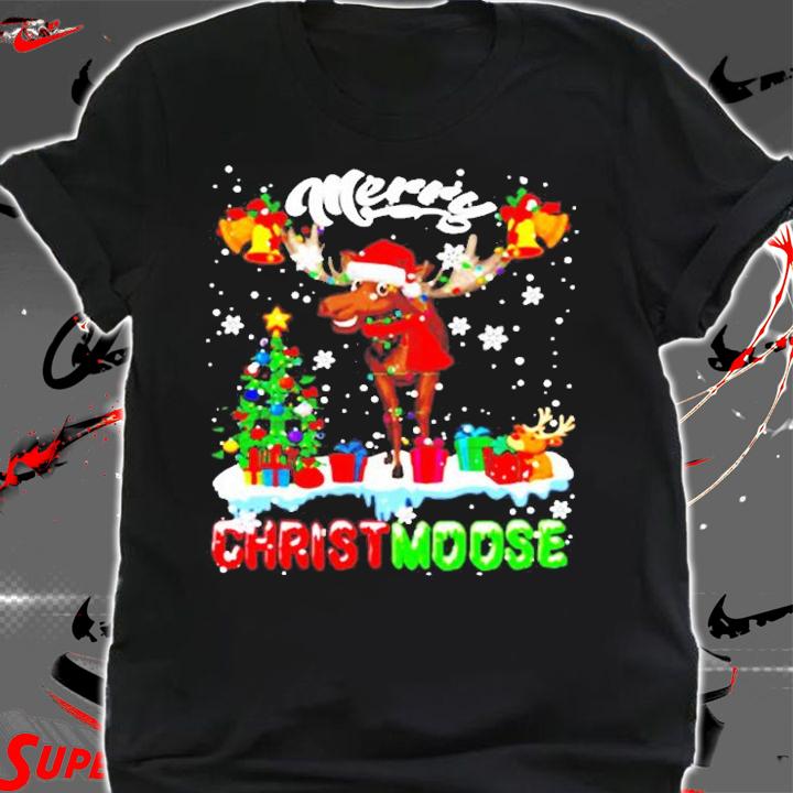 Merry Christmoose Merry Christmas Xmas Lights Santa Moose T-Shirt shirt
