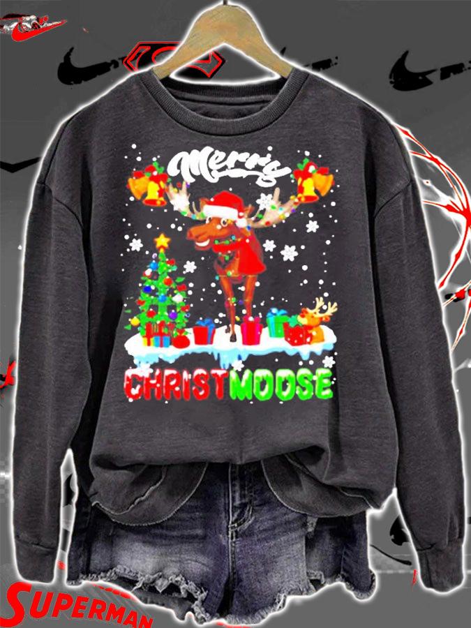 Merry Christmoose Merry Christmas Xmas Lights Santa Moose T-Shirt sweatshirt