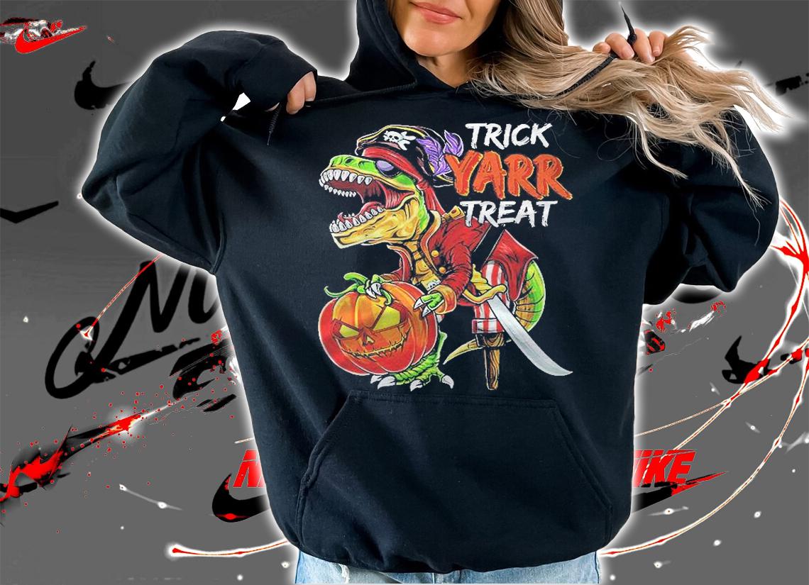 Pirate Dinosaur Halloween Pumpkin Jack O Lantern Gift Kids Shirt hoodie