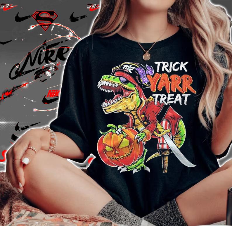 Pirate Dinosaur Halloween Pumpkin Jack O Lantern Gift Kids Shirt woman shirt