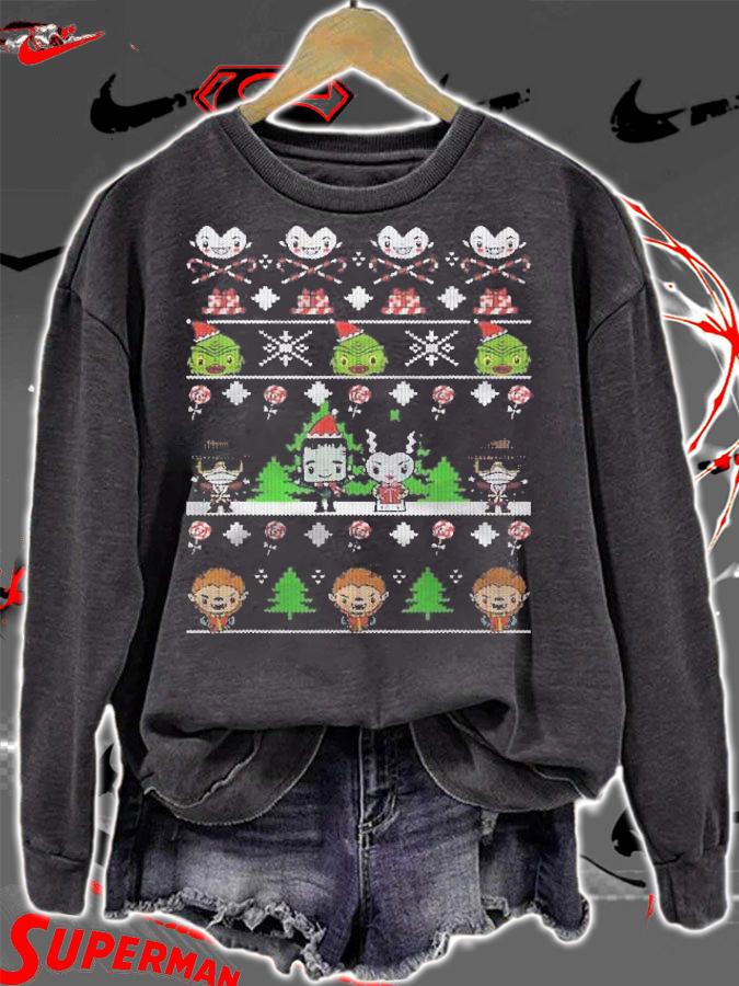 Universal Monsters Christmas Group Ugly Sweater Style Shirt sweatshirt