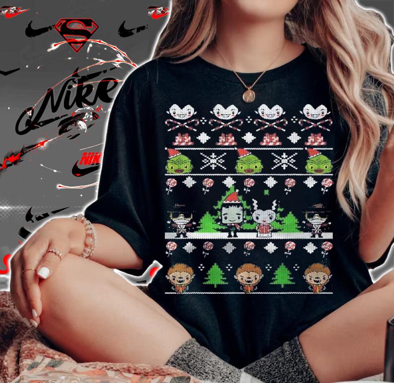 Universal Monsters Christmas Group Ugly Sweater Style Shirt woman shirt