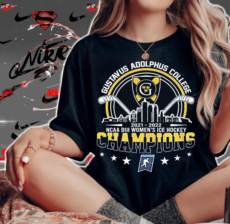 Gustavus Adolphus College 2022 DIII Women's Ice Hockey Champions T-Shirt
