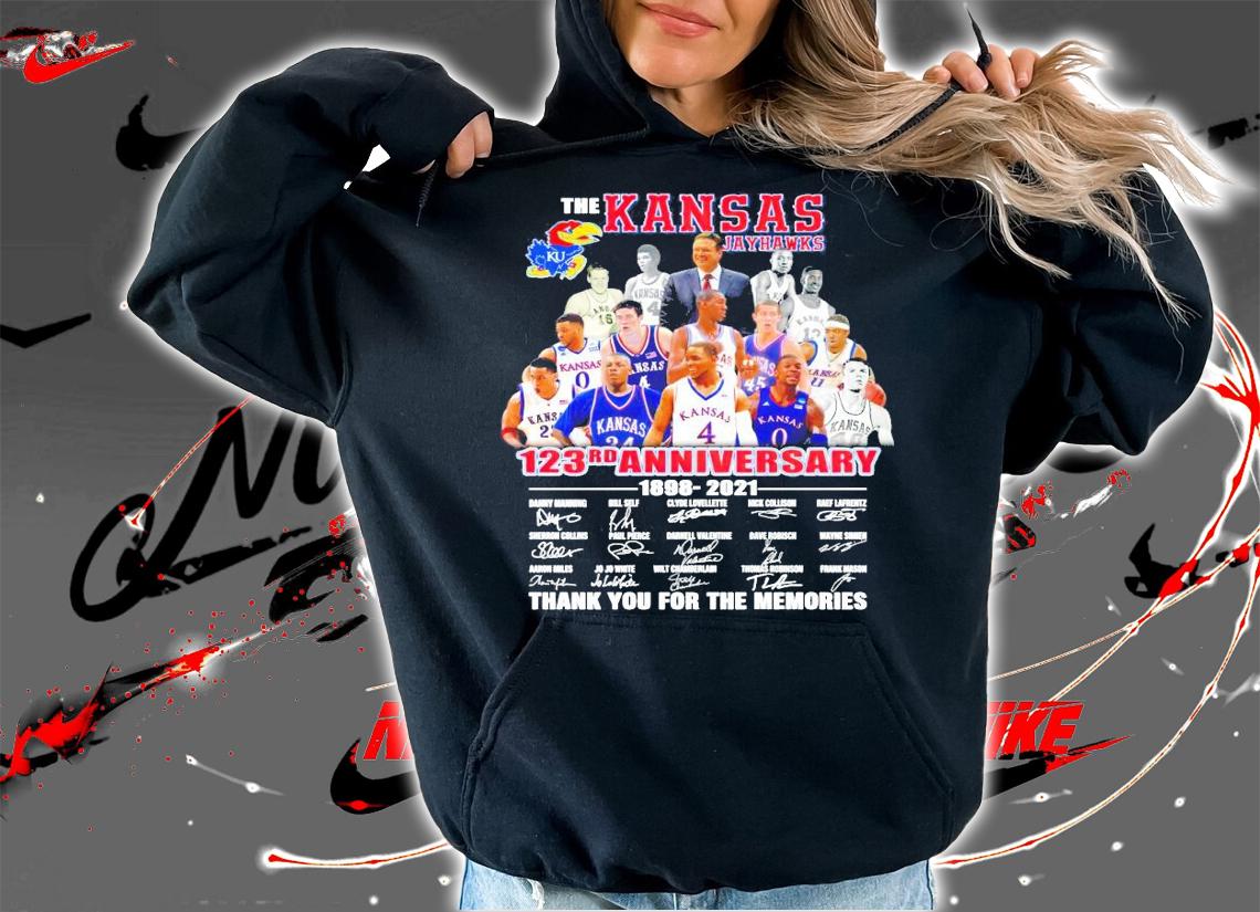 The Kansas Jayhawks 123rd anniversary 1898-2021 signature shirt hoodie