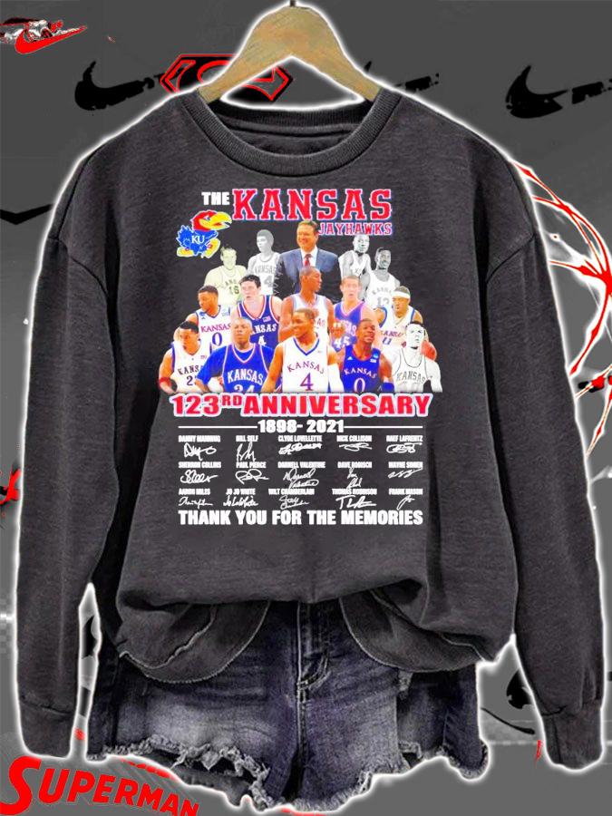 The Kansas Jayhawks 123rd anniversary 1898-2021 signature shirt sweatshirt