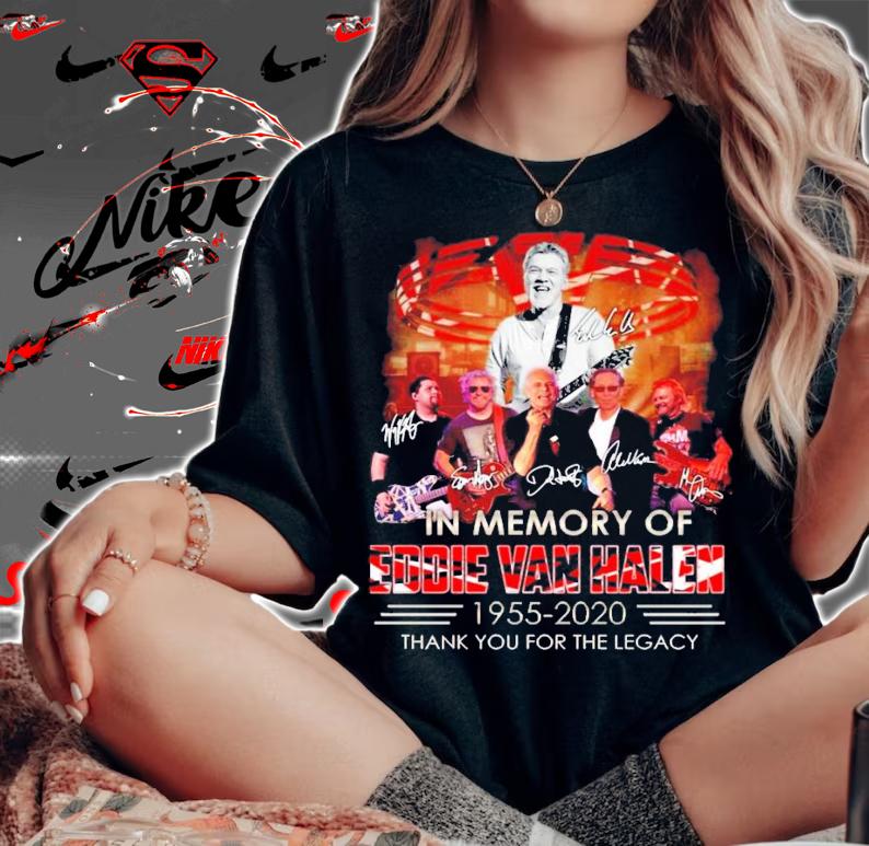 In memory of Eddie Van Halen 1955-2020 thank you for the memories signatures shirt woman shirt