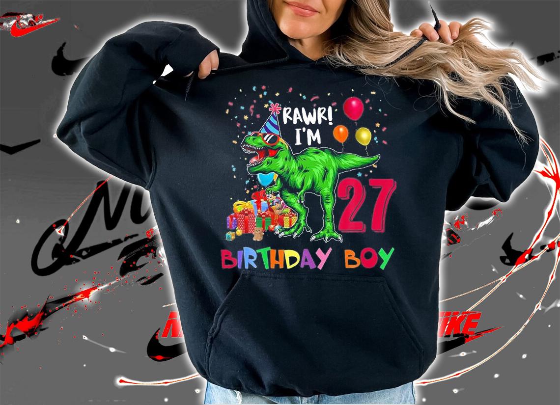 27Th Birthday Boy Dinosaur Rawr T-Rex Happy Birthday 27 T-Shirt