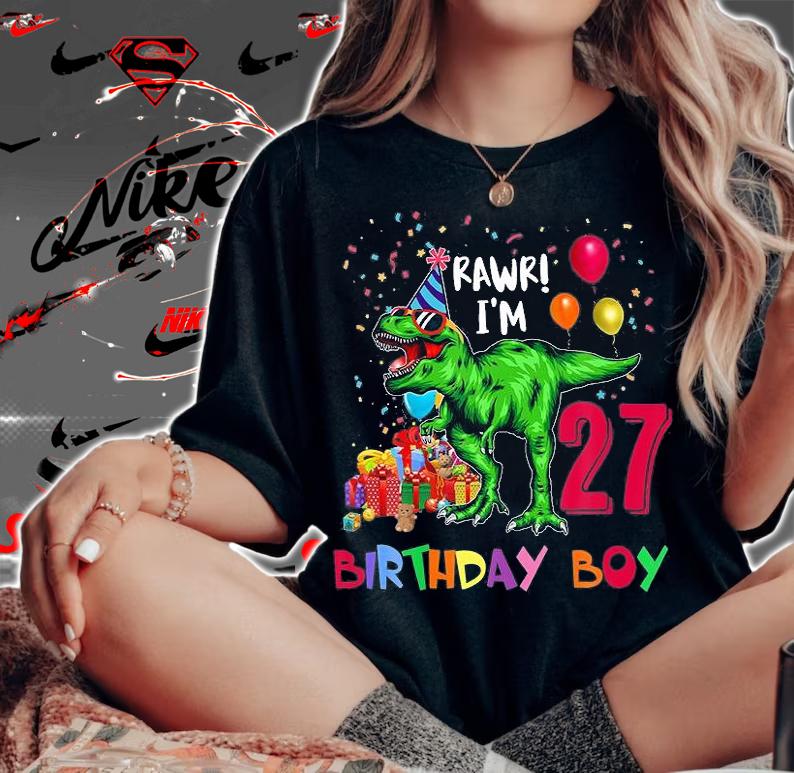 27Th Birthday Boy Dinosaur Rawr T-Rex Happy Birthday 27 T-Shirt