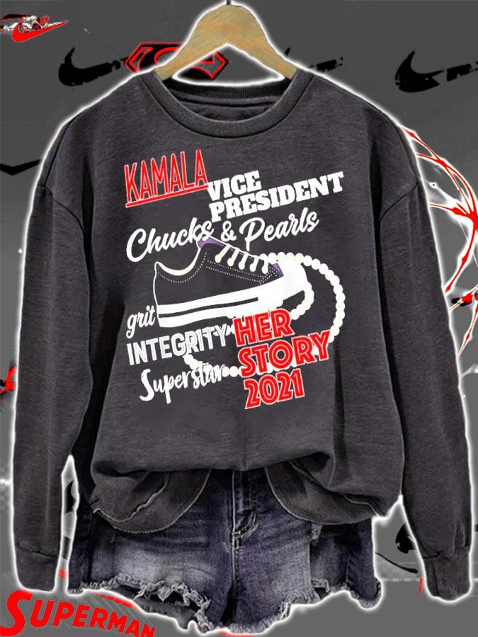 Kamala vice president Chucks and pearls grit integrity superstar her story 2021 shirt