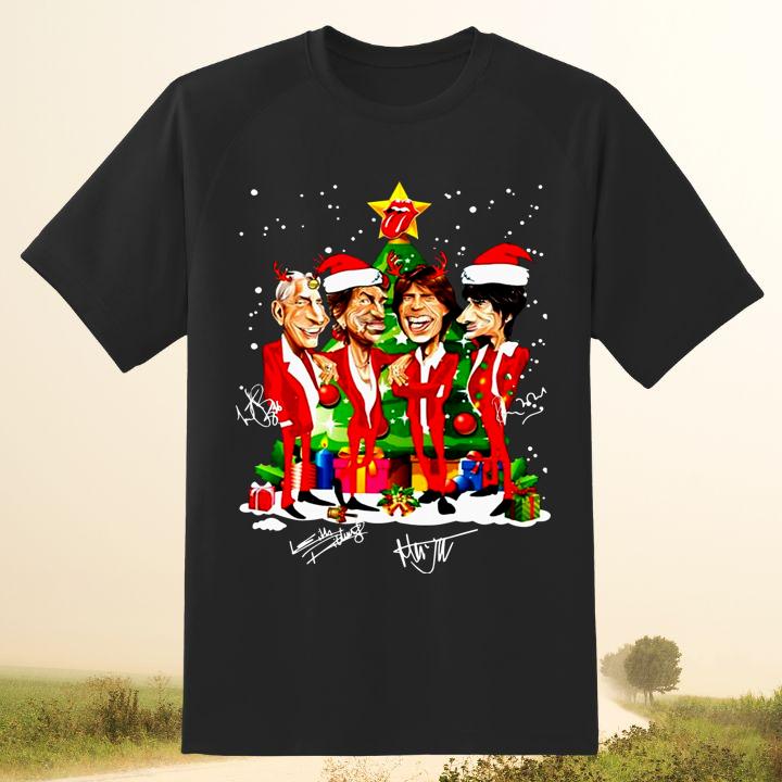 Rolling Stones Band Member Cartoon Merry Christmas Signatures Shirt