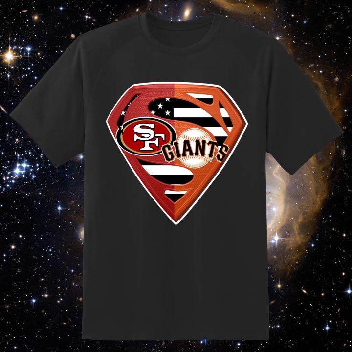 San Francisco 49Ers And Giants Inside Superman Logo American Flag Shirt - Shop Now!