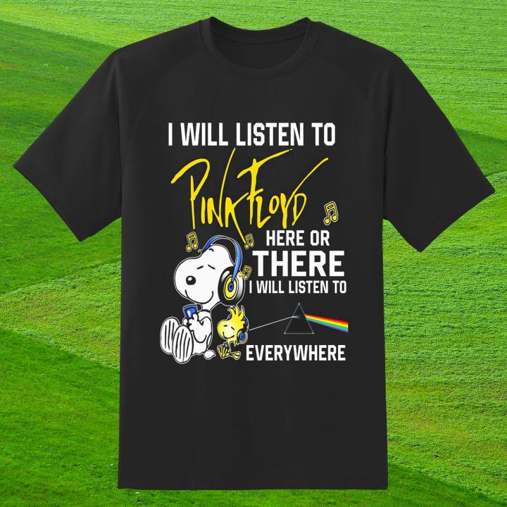 Premium Snoopy And Woodstock I Will Listen To Pink Floyd Here Or There Everywhere T-Shirt