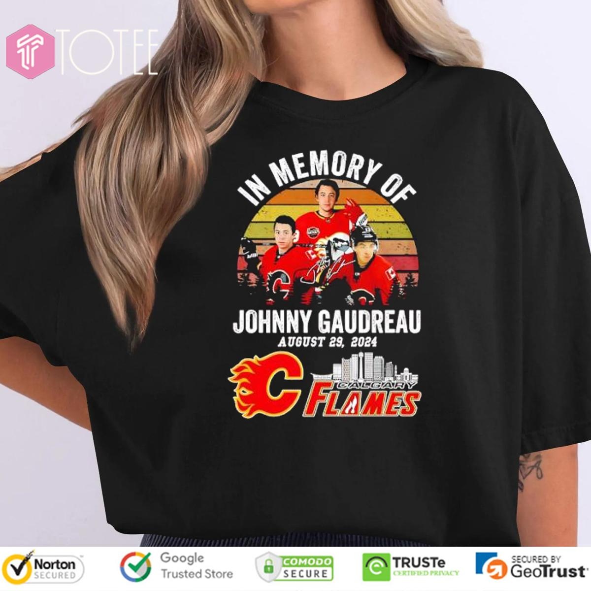 In Memory Of Johnny Gaudreau Calgary Flames Signature Vintage Sunset T-shirt
