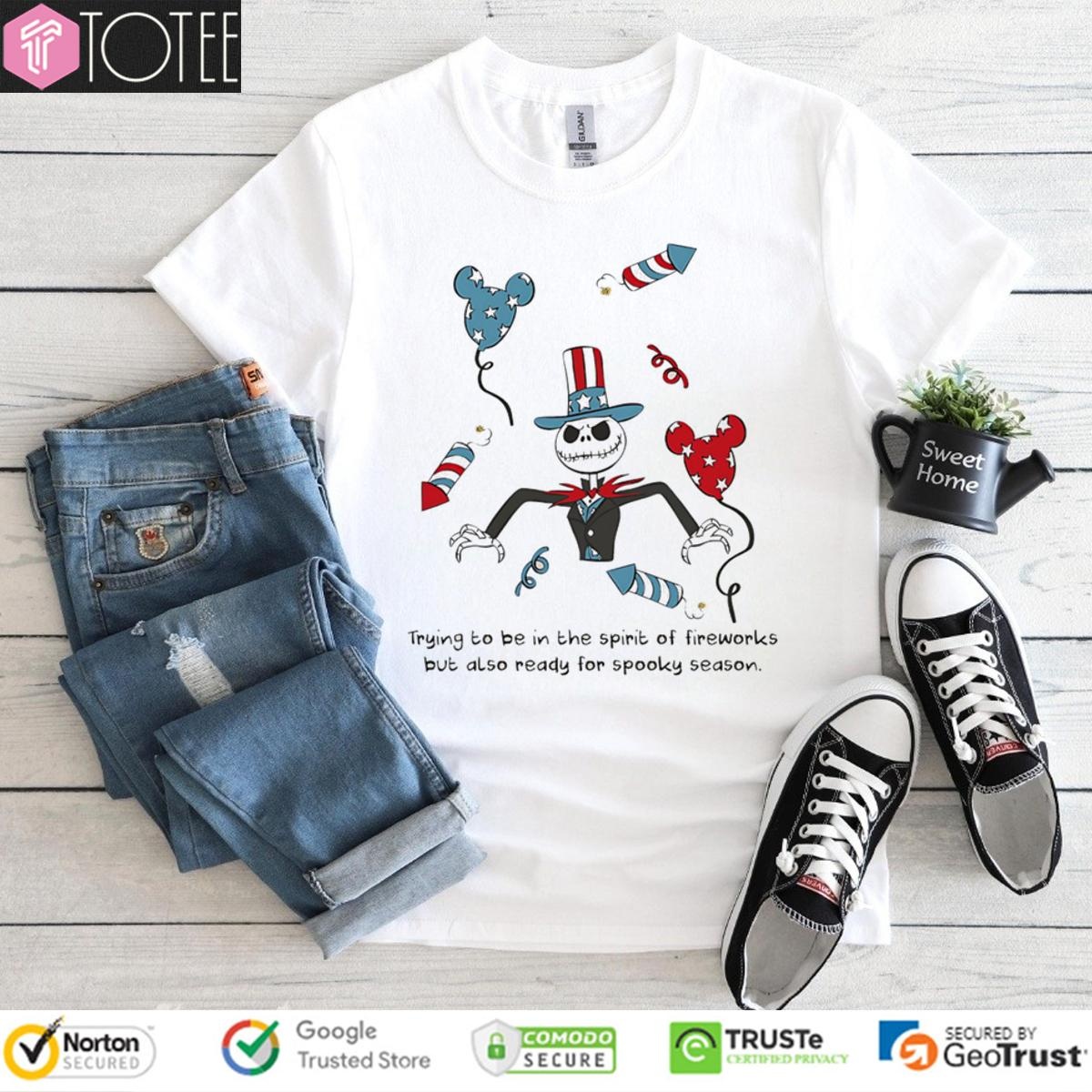 Jack Skellington Trying To Be In The Spirit Of Fireworks T-shirt