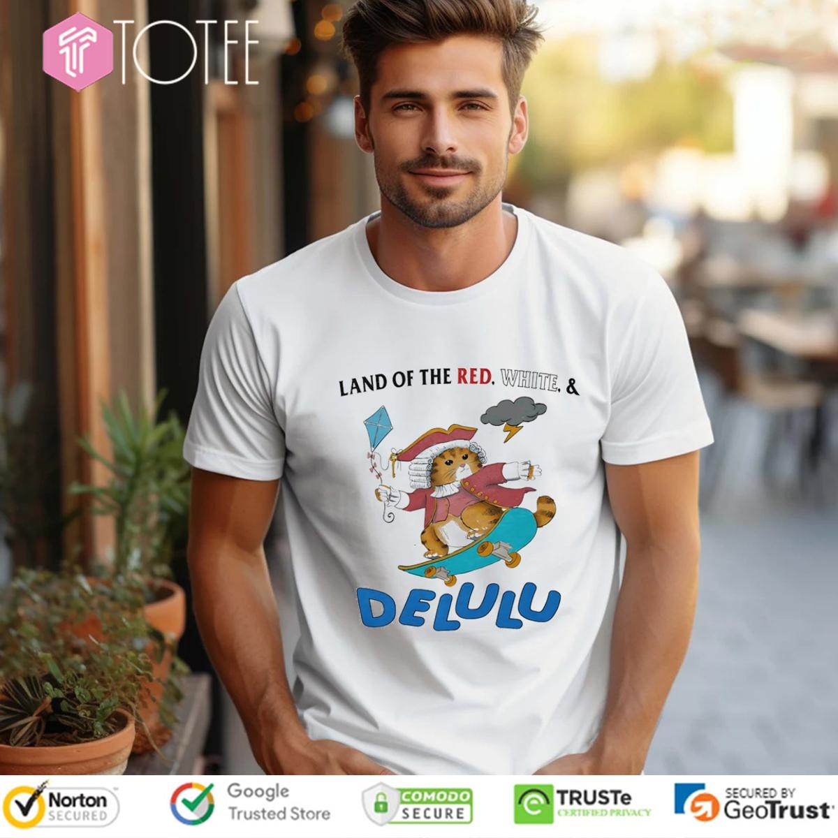 Cat Land Of The Red White Delulu 4Th Of July T-shirt